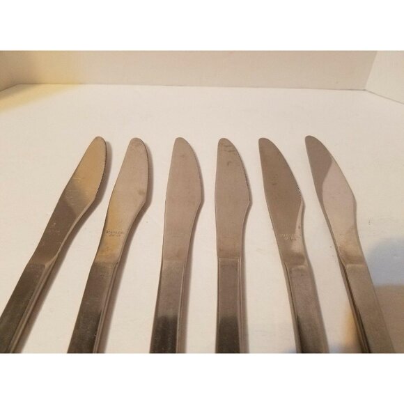 Vintage Set of 6 Satin Swirl Flatware Stainless Steel Japan Dinner Knives - Picture 3 of 4